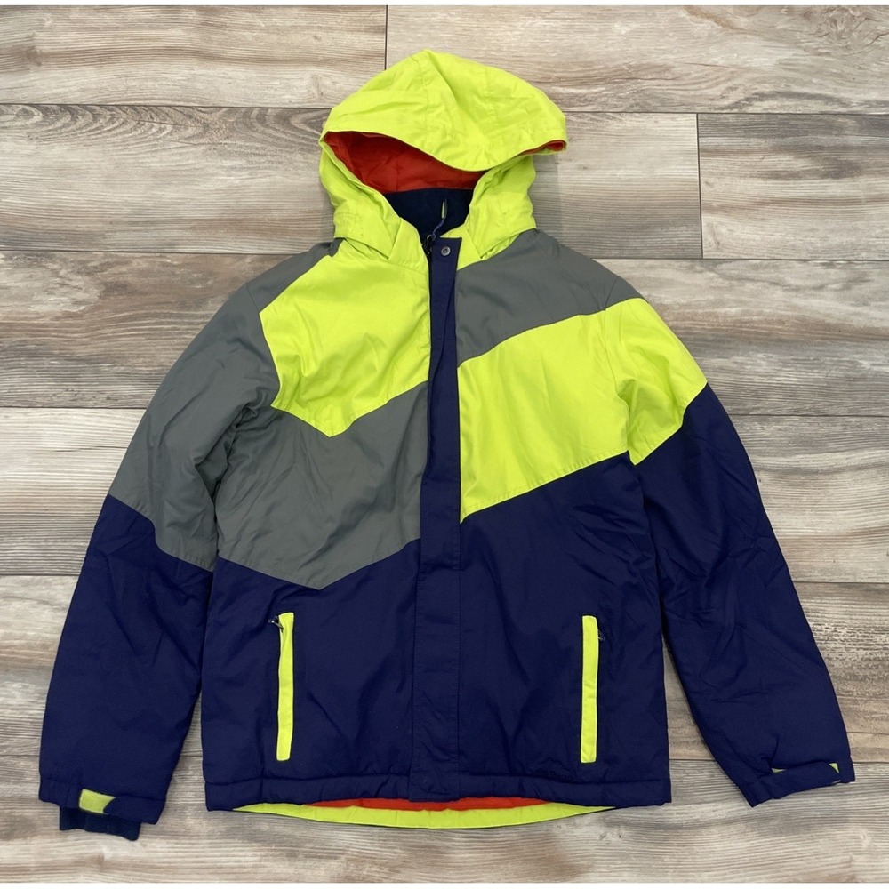 LL Bean Kids XL 18 Fleece Lined Winter Jacket Parka Green Gray Navy Outdoor Coat